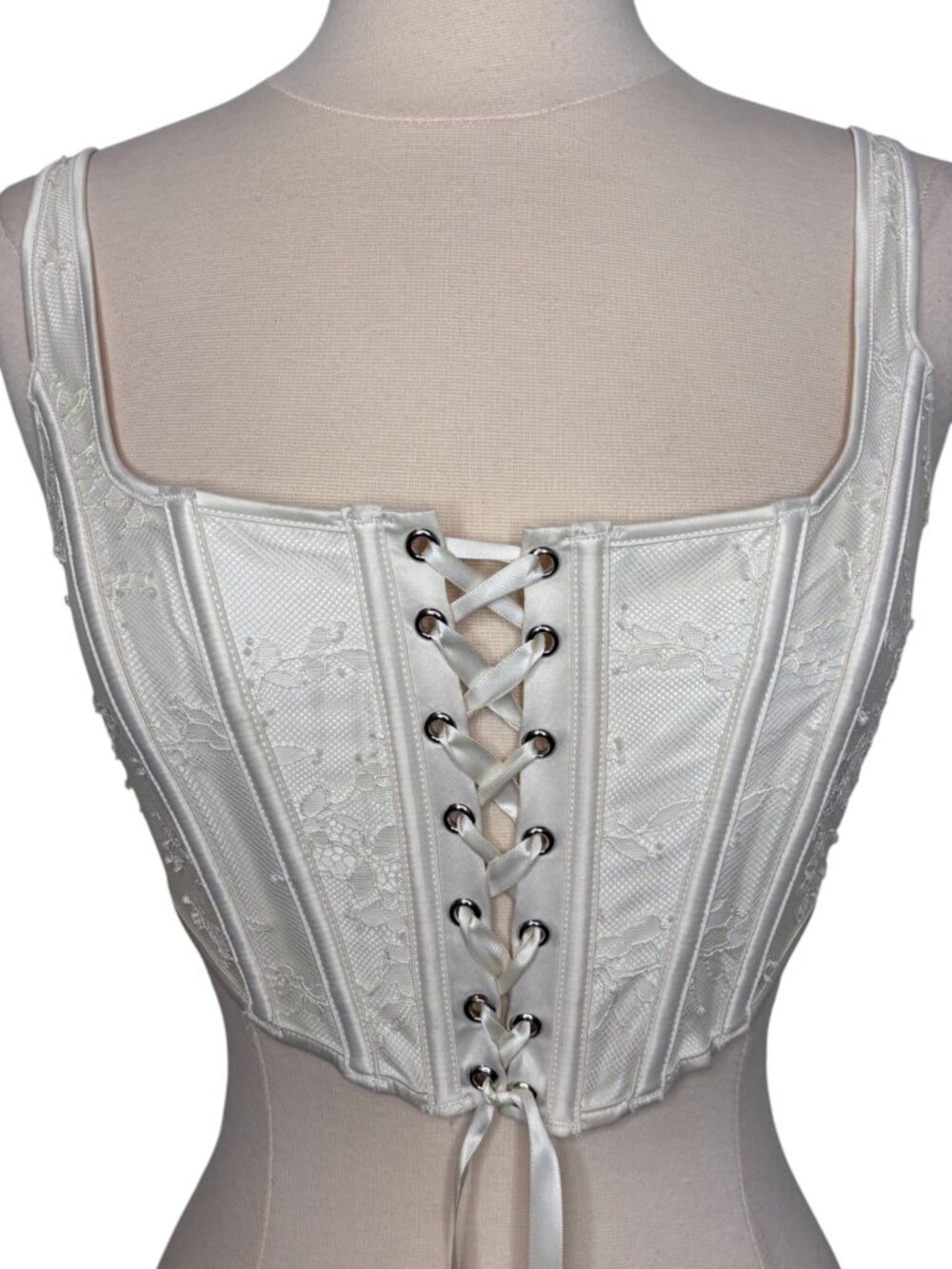 Honey Birdette Rebecca Ivory Lace Cropped Boned Corset Top Size Medium